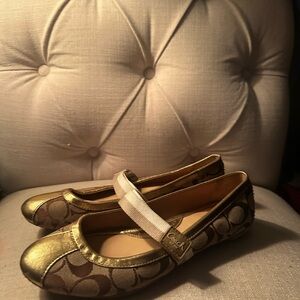 Coach Vintage Janey Gold and Brown Flats